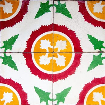 Antique tiles in the interior of the Assembly hall of the Cantonese Chinese Congregation, Hoi  An, Vietanm