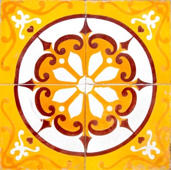Antique tiles in the interior of the Assembly hall of the Cantonese Chinese Congregation, Hoi  An, Vietanm