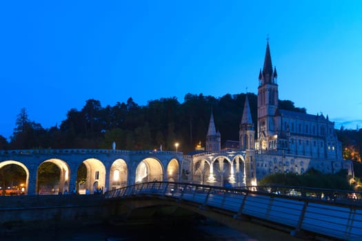 Rosary Basilica at night during the Torchlight Procession