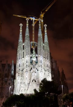 Sagrada Familia Nativity facade by night