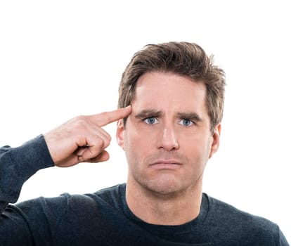 one caucasian man mature gesturing crazy portrait studio  white background