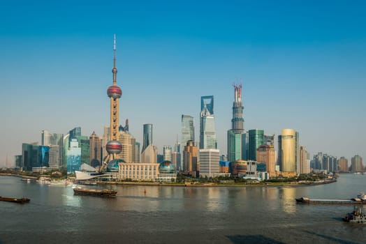 Shanghai, China - April 7, 2013: … pudong discrict skyline at the city of Shanghai in China on april 7th, 2013