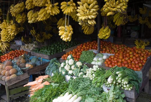 Fruit and vegetable stall in Puncak, Indonesia