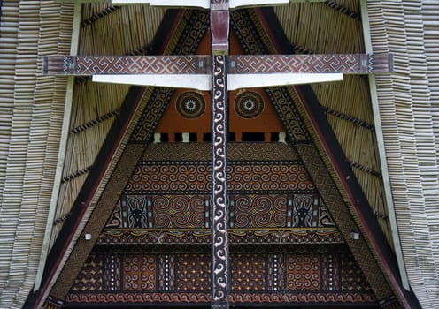 Detail of the façade of a traditional Toraja house (tongkonan)