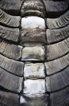 Buffalo horns stuck on the front of a traditional Toraja house