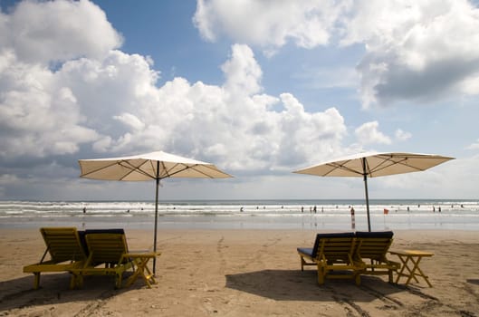 Beach chairs at Kuta beach, Bali
