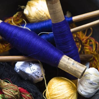 Threads used for textile weaving in Lombok, Indonesia