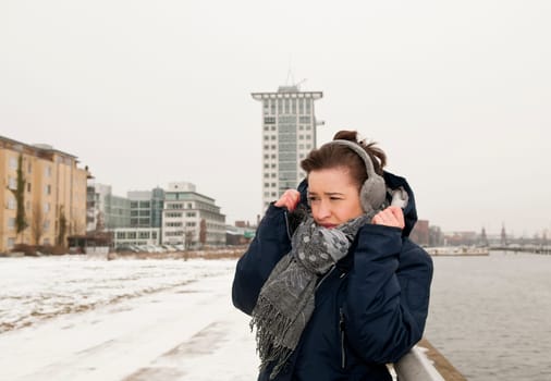 young woman freezes