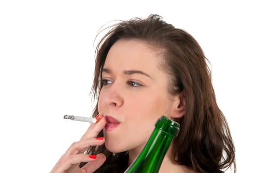 Woman with cigarette and alcohol