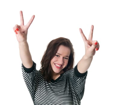 Woman shows victory sign