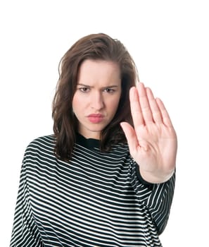 young woman shows stop