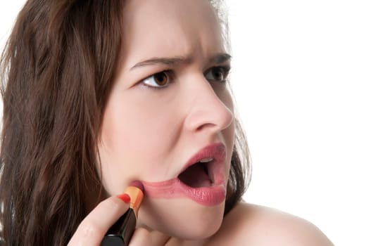clumsy woman with lipstick