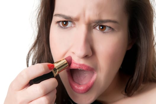 clumsy woman with lipstick