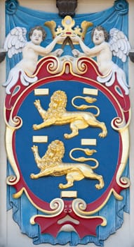 Coat of arms on the Westfries museum in Hoorn, the Netherlands