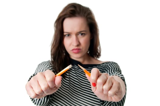 Woman breaks pencil