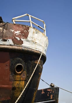 Rusted metal on the bow of a ship