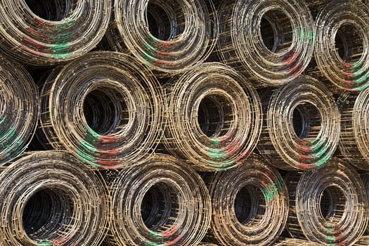 Steel mesh construction material in the harbor of Jakarta