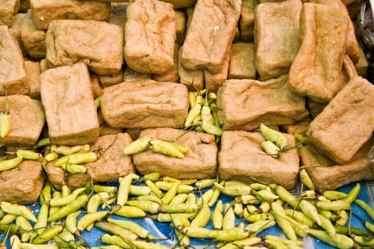 Fried tahu in an Indonesian food stall