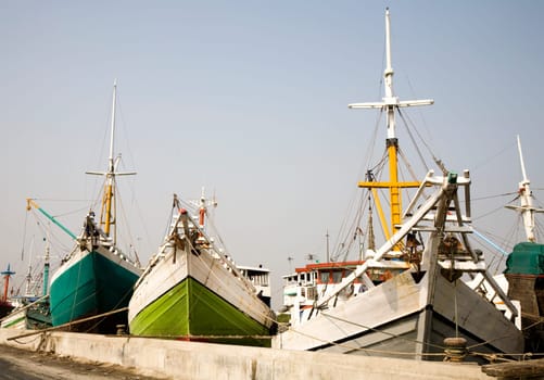 Makassar schooners (pinisi) in Sunda Kelapa, the old port of Jakarta, Indonesia