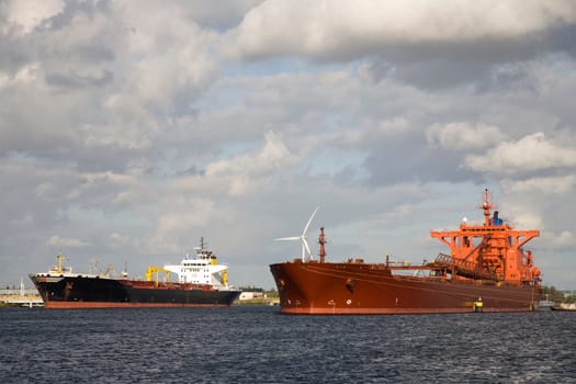 Gas tankers in the port of Amsterdam, the Netherlands