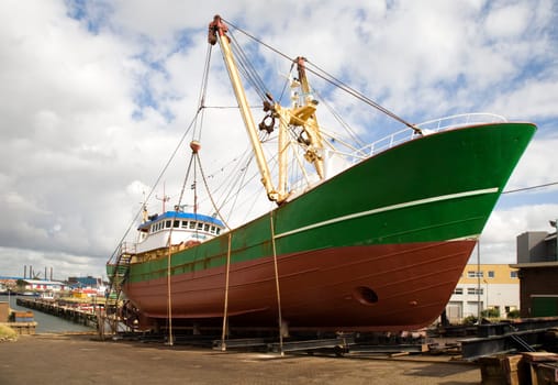Ship repair at a shipyard in IJmuiden, the Netherlands
