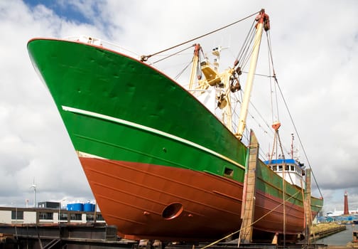 Ship repair at a shipyard in IJmuiden, the Netherlands