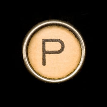The P button on a complete alphabet of an antique typewriter
