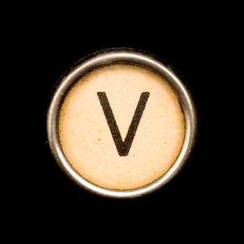 The V  button on a complete alphabet of an antique typewriter