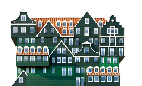 Square hotel-tower in local Zaanse architecture style