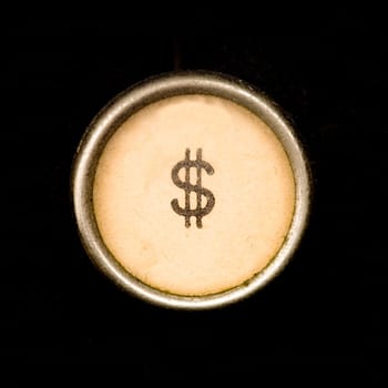 The $ button on a complete alphabet of an antique typewriter
