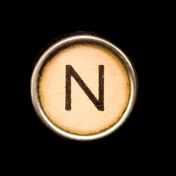 The N button on a complete alphabet of an antique typewriter