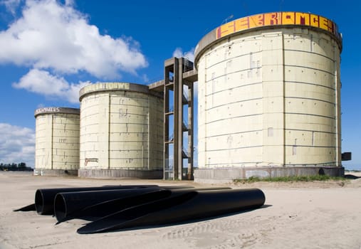 Stairs of stripped sewage treatment silos in Amsterdam, the Netherlands