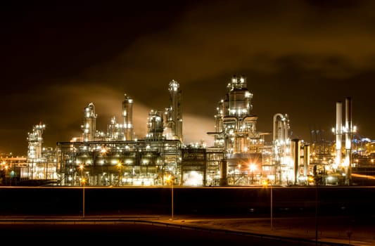 Refinery at night at Europoort, Rotterdam, Holland