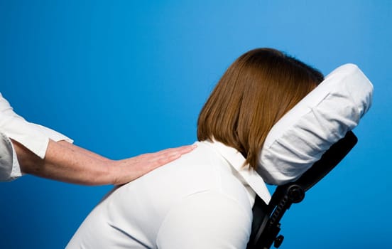 A woman getting a chair massage