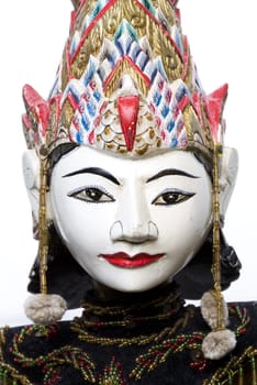 Indonesian Wayang Golek puppets for sale in a souvenir shop