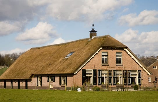 Traditional Dutch farm house in a meadow