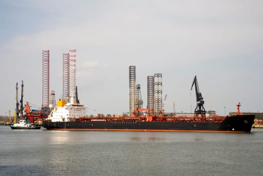 Small tankvessel in the Port of Rotterdam, the Netherlands