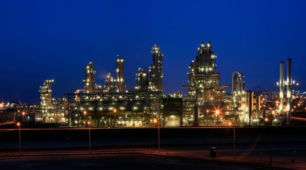 Refinery at night in the Port of Rotterdam, Europoort, Holland