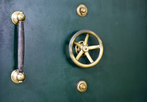 Detail of antique vault door of bank Mandiri in Jakarta, Indonesia