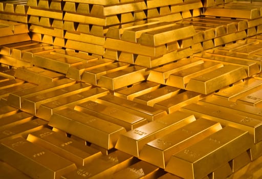 Stack of gold bullions in Indonesian Bank