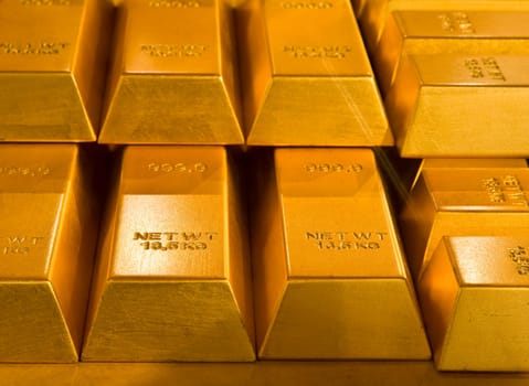 Stack of gold bullions in Indonesian Bank
