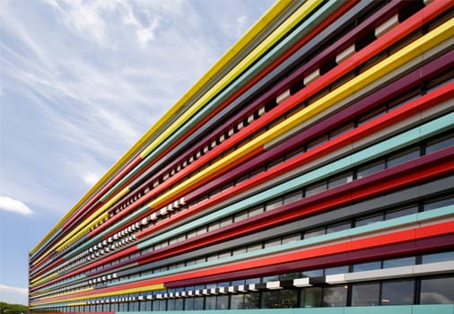 The colorful façade of a building of the Hogeschool of Utrecht