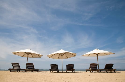 Beach chairs at Sanur beach, Bali