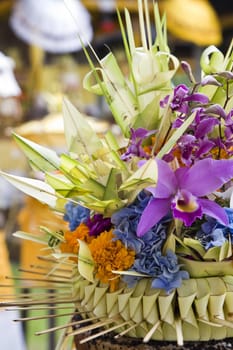 Preparing offerings for a temple ceremony in Bali