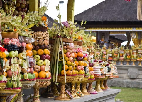 Preparing offerings for a temple ceremony in Bali