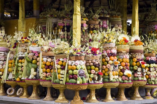 Preparing offerings for a temple ceremony in Bali