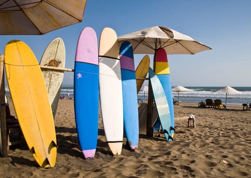 Surfboards for hire on Kuta Beach, Bali