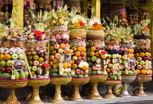 Preparing offerings for a temple ceremony in Bali