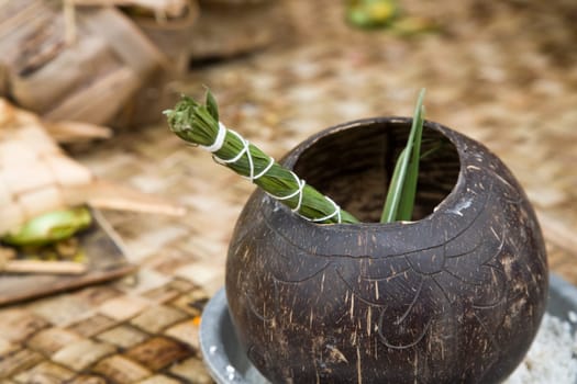 Preparing offerings for a temple ceremony in Bali