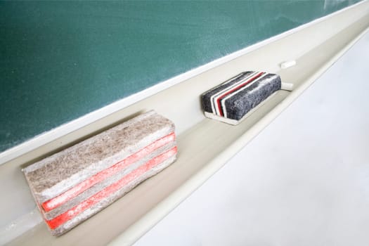 Used green chalkboard with eraser and chalk